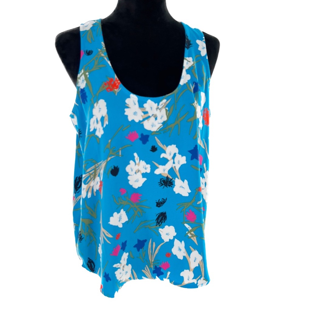 J. Crew Mercantile Electric Blue Floral Sleeveless Blouse Tank Size Medium